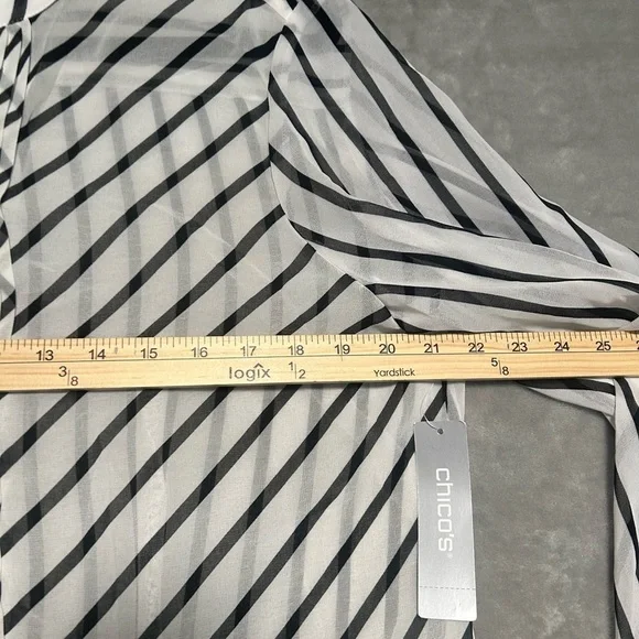 Chico’s Billow Sleeve Blouse Top Sheer Black White Stripe Women’s 12/14 2 - Picture 7 of 9